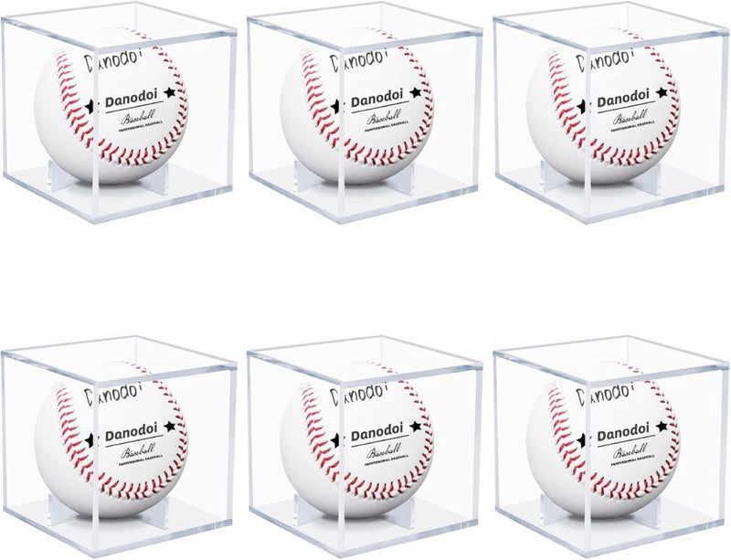 Danodoi 6 Pack Baseball Display Case UV Protected Acrylic Clear Baseball Holder Square Cube Ball Protector Memorabilia Autograph Display Box - Image 1